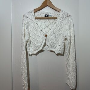 White Cropped Knit Cardigan Sweater - 100% Cotton